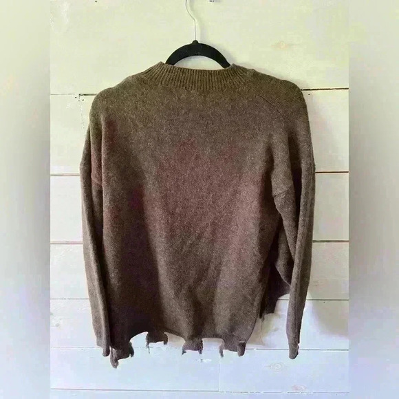 Sadie & Sage angora & polyester s/m sweater, distressed destroyed hem, brown EUC - Picture 2 of 6